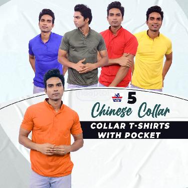 Pack Of 5 Chinese Collar T-Shirt With Pocket (5PT22)