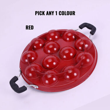 12 Cavity Nonstick Appam Patra with Lid + Stainless Steel Medu Vada Maker + Free Mini Coconut Scraper (1AP1MW4)