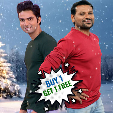 Stylish Full Sleeves V Neck T-Shirts BOGO (2VT1)