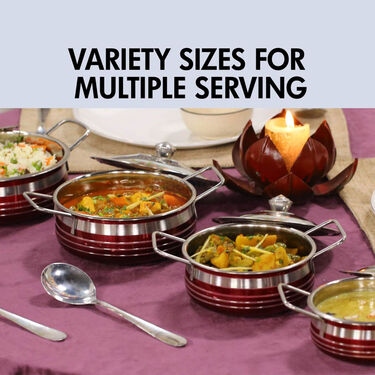 Set of 4 Colored Steel Handi With 2 Serving Spoon (4H2S)