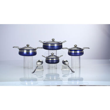 Set of 4 Colored Steel Handi With 2 Serving Spoon (4H2S)