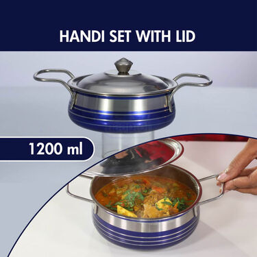 Set of 4 Colored Steel Handi With 2 Serving Spoon (4H2S)