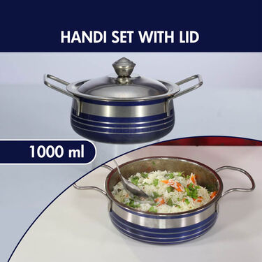 Set of 4 Colored Steel Handi With 2 Serving Spoon (4H2S)