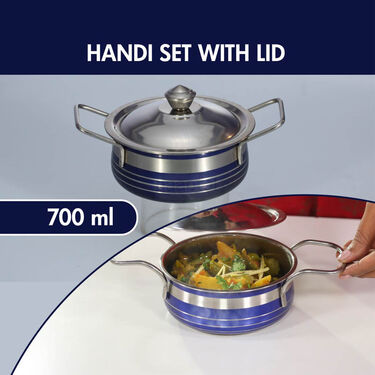 Set of 4 Colored Steel Handi With 2 Serving Spoon (4H2S)