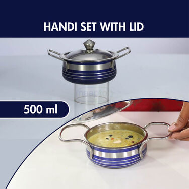 Set of 4 Colored Steel Handi With 2 Serving Spoon (4H2S)