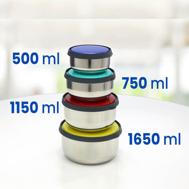 8 Pcs Steel Push & Lock Bowl Set (8PL2)