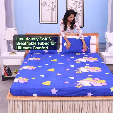 Unicorn Fitted Double Bed sheet with 2 Pillow Covers (DBS16)