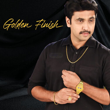 Golden Watch + 2 Chain + Bracelet + Ring (MGW2CBR6)