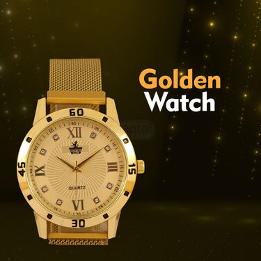 Golden Watch + 2 Chain + Bracelet + Ring (MGW2CBR7)