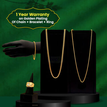 Golden Watch + 2 Chain + Bracelet + Ring (MGW2CBR9)