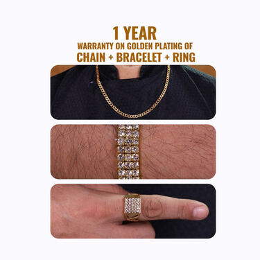 Mens Golden Watch + 2 Chain + Austrian Diamond Bracelet + Ring (MGW2CBR13)