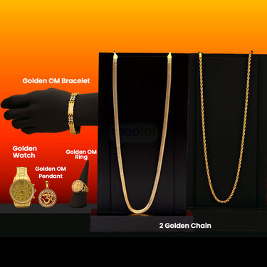 Golden Watch + 2 Golden Chain + Om Pendant + OM Ring + OM Bracelet (MGW2CBRP1)