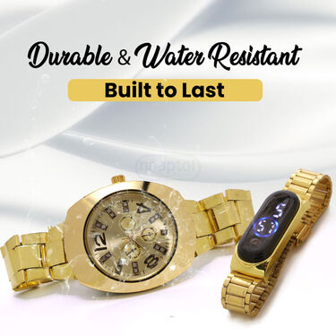 Mens Golden Watch with Golden Digital Watch (MGWD5)