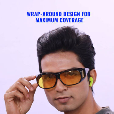 Day & Night HD Vision Wrap Around glasses + FREE Premium Bluetooth Wireless Earpod With Charging Case & LED Display (NVWP1)