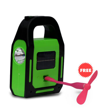 4 in 1 Big Solar Torch with Emergency Light Inbuilt Powerbank & FREE Adjustable USB Fan (PB15)