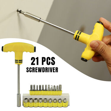 Rechargeable 6 in 1 Emergency Torch Light + 21 Pcs Screwdriver Tool Kit (L26)