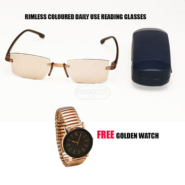 Rimless Colored Bifocal Daily Use Reading Glasses With Free Golden Watch (BRGW28)