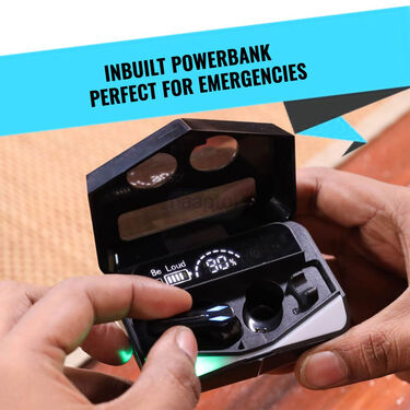 Wireless Bluetooth Earpod With Charging Case & Inbuilt Powerbank & lights + Free Rechargeable Golden Trimmer (TWS55)