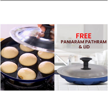 12 Cavity Nonstick Paniyaram Pathram & Lid + 7 Cavity Paniyaram Pathram & Lid (2AP1)