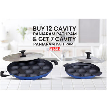 12 Cavity Nonstick Paniyaram Pathram & Lid + 7 Cavity Paniyaram Pathram & Lid (2AP1)