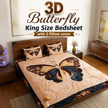3D Butterfly King Size Bedsheet With 2 Pillow Cover (DBS41)