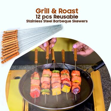 Grill & Roast 12 Pcs Reusable Stainless Steel Barbeque Skewers (12BBS1)