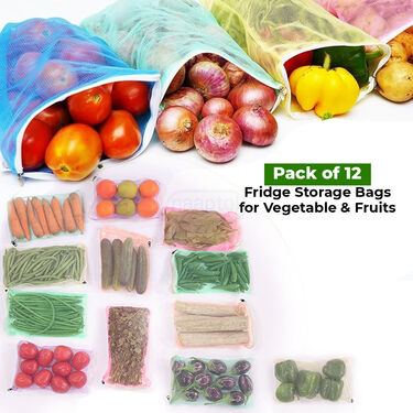 Pack of 12 Fridge Storage Bags for Vegetables & Fruits (12FSB)