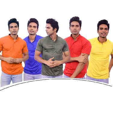 Pack Of 5 Chinese Collar T-Shirt With Pocket (5PT22)