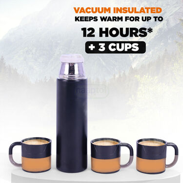 12 hours hot & Cold Vacuum flask 500ml +3 cups (1F3C4)