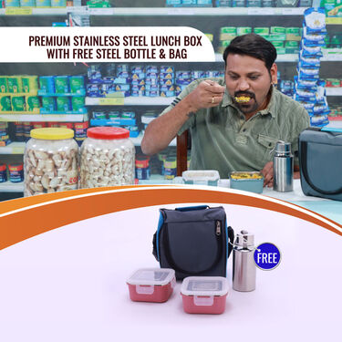 Premium Stainless Steel Lunch Box With Free Steel Bottle & Bag (2LBB1)