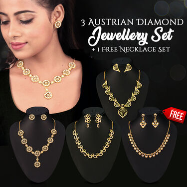 3 Austrian Diamond Jewellery Set + 1 Free Necklace Set (4AUD12)