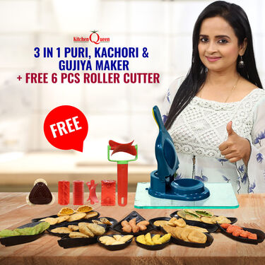 3 In 1 Puri Kachori & Gujiya Maker + Free 6 Pcs Roller Cutters (PKG9)