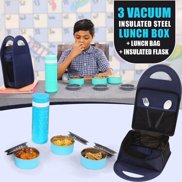 3 Vacuum Insulated Steel lunch Box with Flask (3LBF)