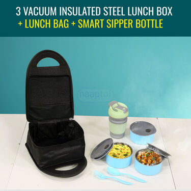 3 Vacuum Insulated Steel lunch Box with Insulated Sipper Bottle (3ISLBF)