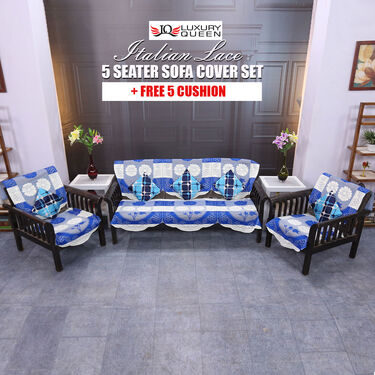 5 Seater Italian Lace Sofa Cover with 5 Cushions Free (5ISC1)