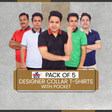 Pack of 5 Designer Collar T-Shirts With Pocket (5PT16)