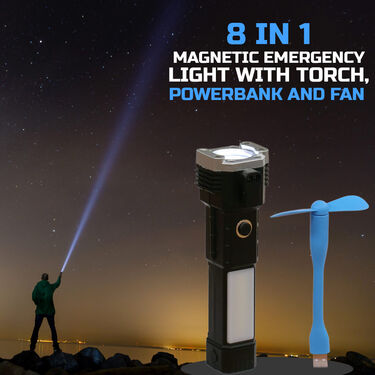 8 in 1 Magnetic Emergency Light with Torch + Powerbank And Fan (LTP)