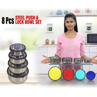 8 Pcs Steel Push & Lock Bowl Set (8PL2)