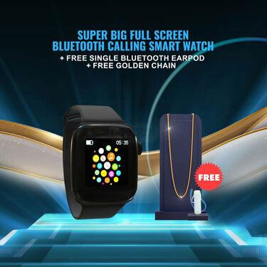 Super Big Full Screen Bluetooth Calling Smart Watch + FREE Single Bluetooth Earpod + FREE Golden Chain (BCSW24)