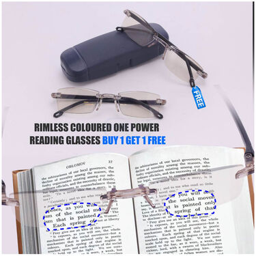 Rimless Colored Adaptive Power Reading Glasses B1 G1 Free (CORG23)