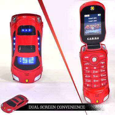 Car Flip Phone with Dual Screen & Dual SIM + Free Wireless Bluetooth Earpods with Charging Case & Inbuilt Powerbank (CSM10)