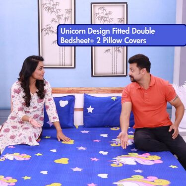 Unicorn Fitted Double Bed sheet with 2 Pillow Covers (DBS16)