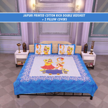 Jaipuri Printed Cotton Rich Double Bedsheet With 2 Pillow Covers (DBS17)