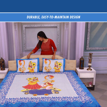 Jaipuri Printed Cotton Rich Double Bedsheet With 2 Pillow Covers (DBS17)