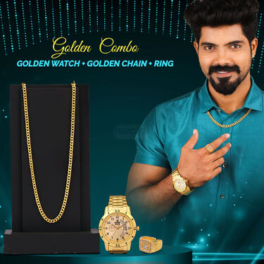 Golden Combo - Golden Watch + Golden Chain + Ring (MGWCR1)