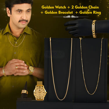 Golden Watch + 2 Chain + Bracelet + Ring (MGW2CBR7)