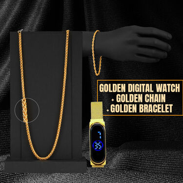 Digital Watch + Golden Chain + Bracelet (GDWCB2)