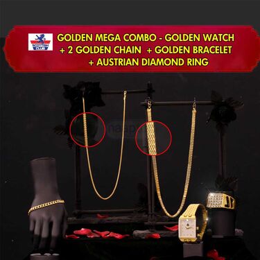 Golden  Watch  + 2 Chain + Bracelet + Ring (MGW2CBR10)