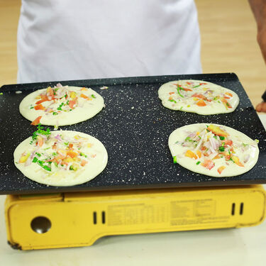 Jumbo Non Stick Dosa Tawa + Free Dosa Batter Spoon + Wooden & Nylon Spatula + Vegetable Masher (1PT1BS2)