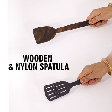 Jumbo Non Stick Dosa Tawa + Free Dosa Batter Spoon + Wooden & Nylon Spatula + Vegetable Masher (1PT1BS2)